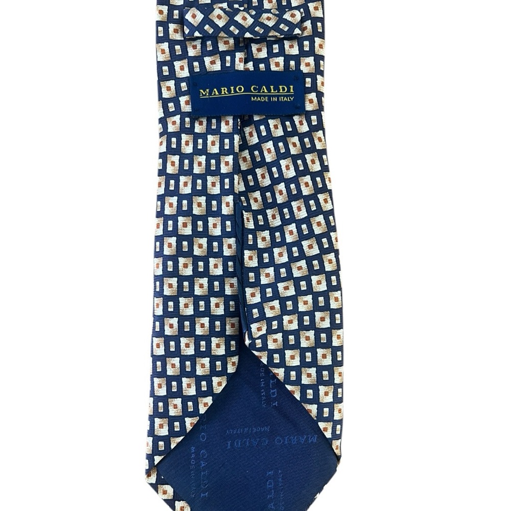 MARIO CALDI 7 Folds Blue Geometric Luxury Silk Tie Made In Italy W: 3.5" EX COND - Picture 3 of 5